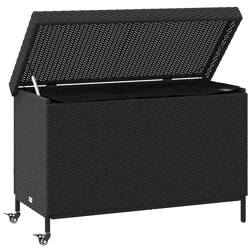 vidaXL Ladă depozitare de grădină cu roți negru,110x55x73 cm poliratan vidaXL Ladă depozitare de grădină cu roți negru,110x55x73 cm poliratan