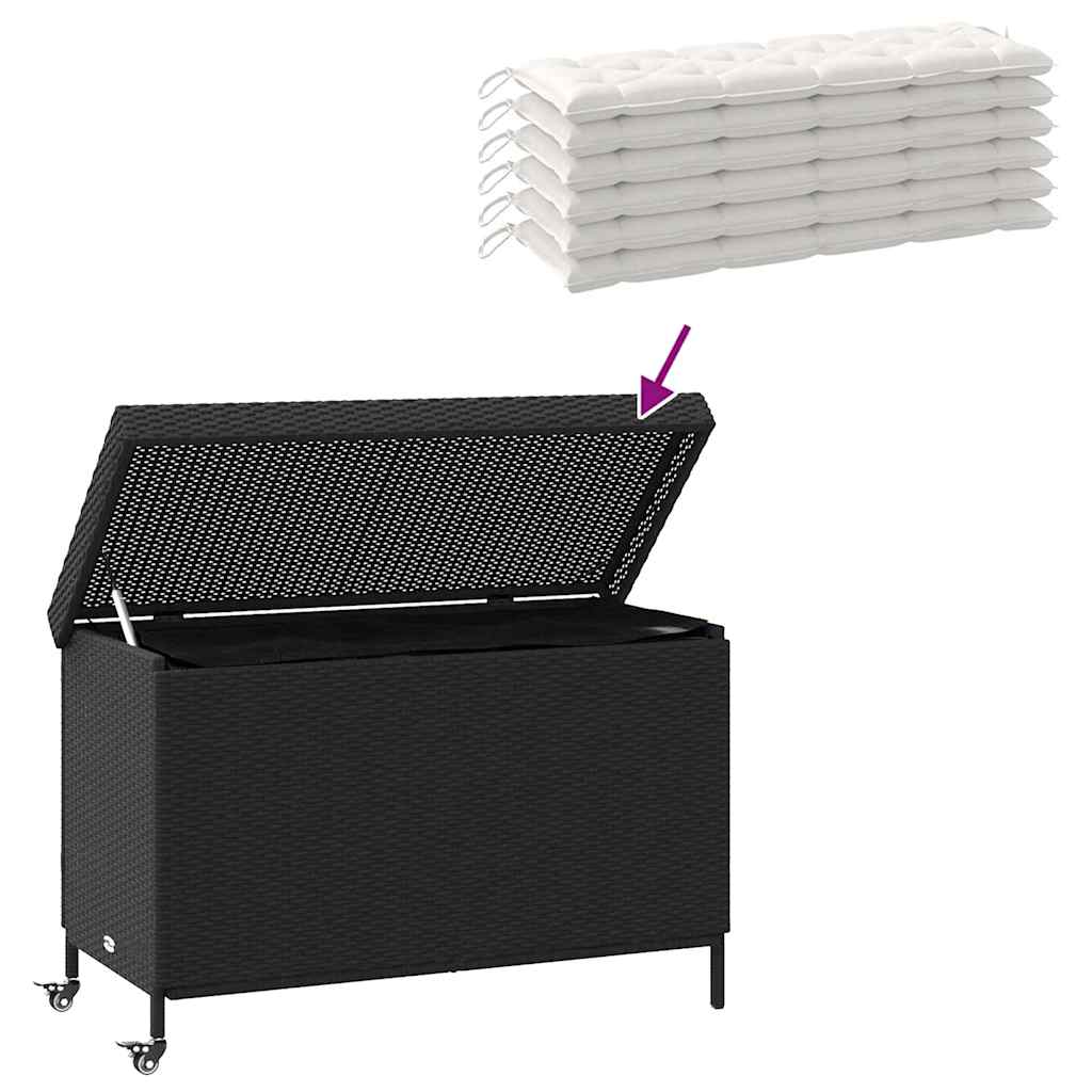 vidaXL Ladă depozitare de grădină cu roți negru,110x55x73 cm poliratan vidaXL Ladă depozitare de grădină cu roți negru,110x55x73 cm poliratan
