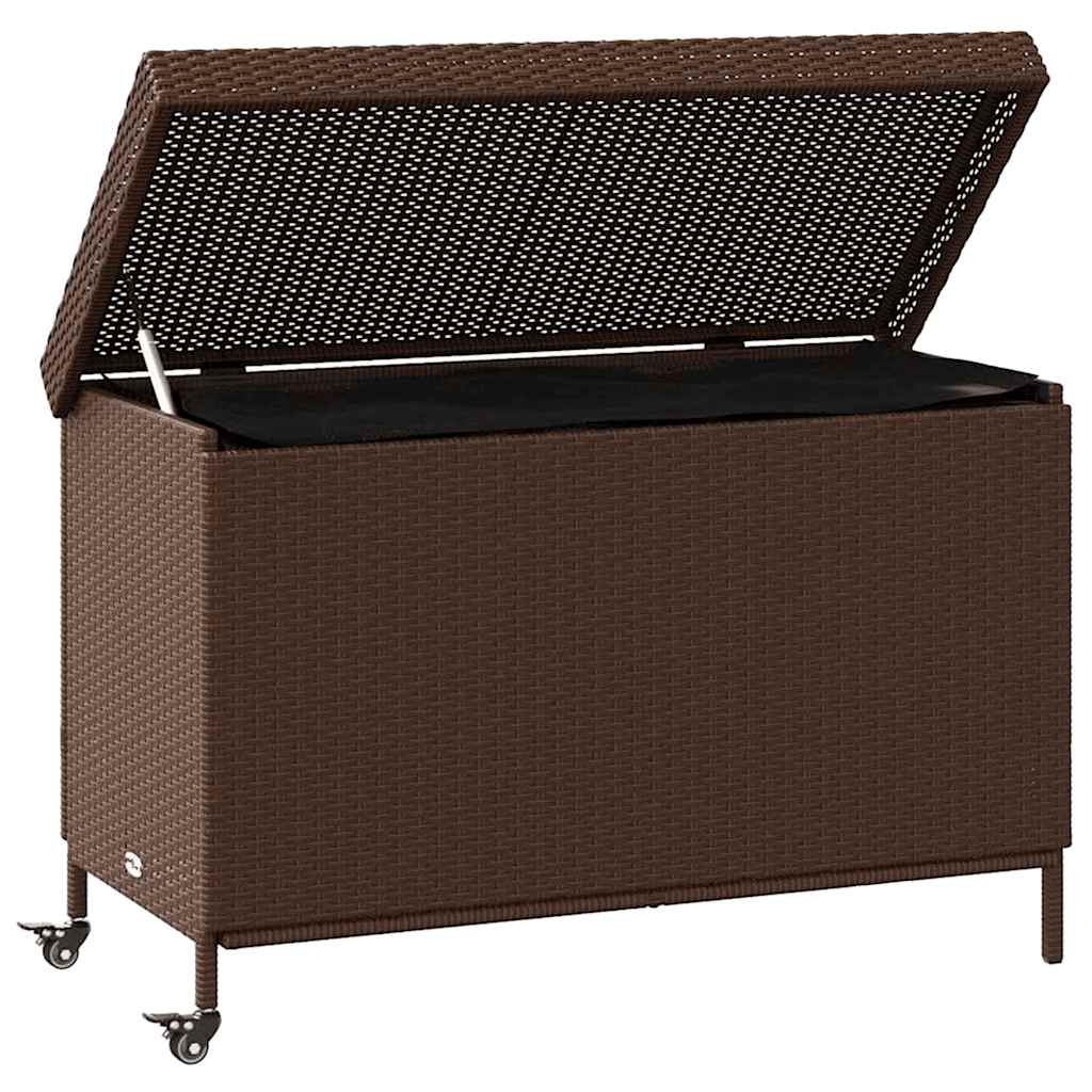 vidaXL Ladă depozitare de grădină cu roți, maro 110x55x73 cm poliratan vidaXL Ladă depozitare de grădină cu roți, maro 110x55x73 cm poliratan