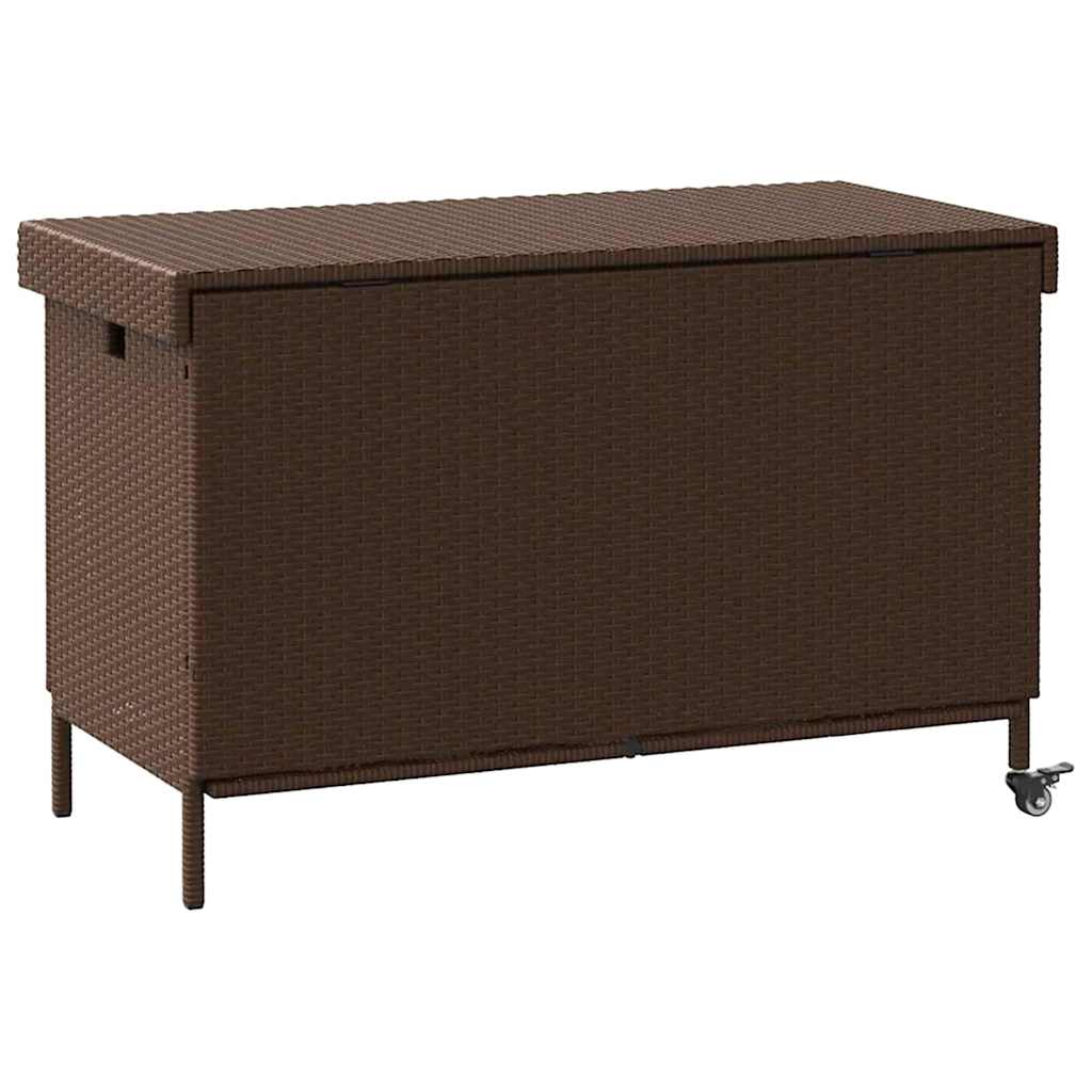vidaXL Ladă depozitare de grădină cu roți, maro 110x55x73 cm poliratan vidaXL Ladă depozitare de grădină cu roți, maro 110x55x73 cm poliratan
