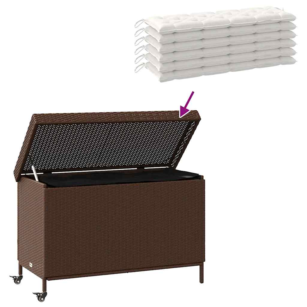 vidaXL Ladă depozitare de grădină cu roți, maro 110x55x73 cm poliratan vidaXL Ladă depozitare de grădină cu roți, maro 110x55x73 cm poliratan