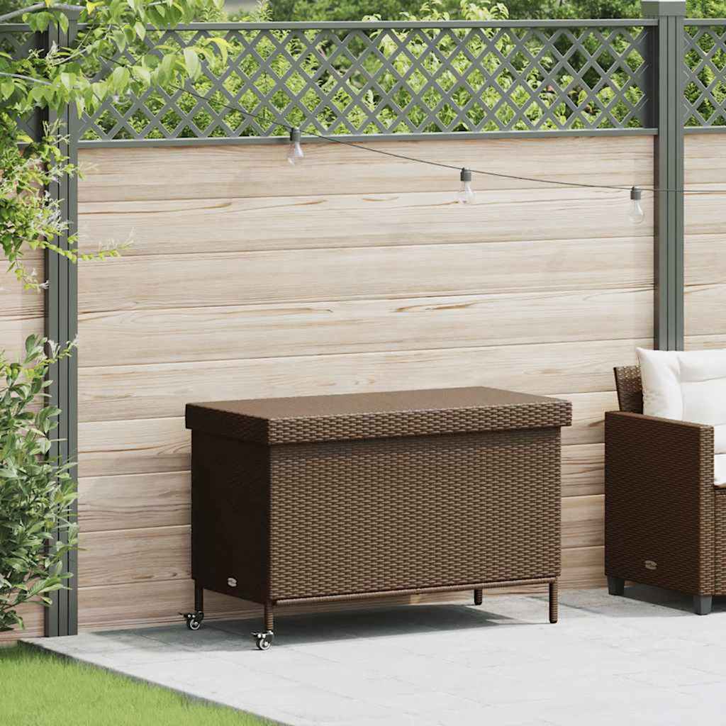 vidaXL Ladă depozitare de grădină cu roți, maro 110x55x73 cm poliratan vidaXL Ladă depozitare de grădină cu roți, maro 110x55x73 cm poliratan
