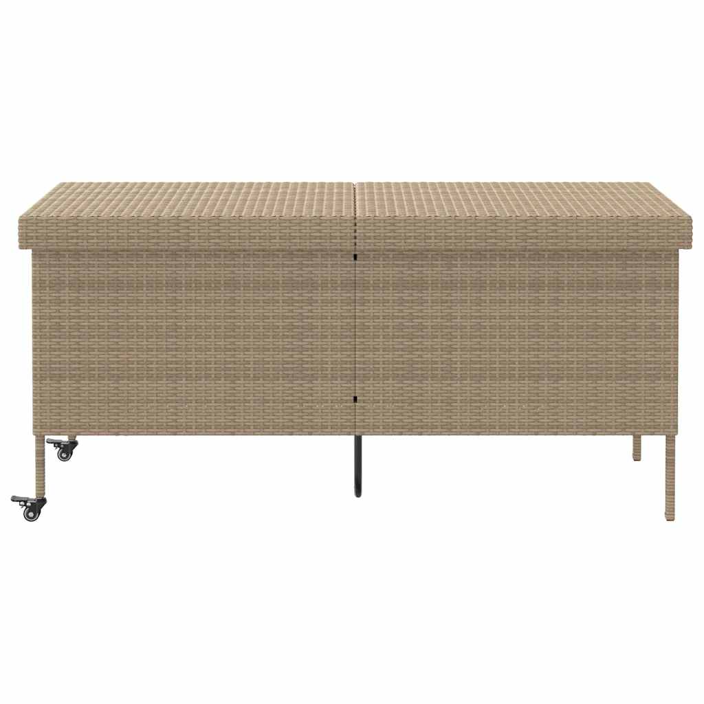vidaXL Cutie de depozitare grădină cu roți Bej 160x55x75 cm Poly Ratan