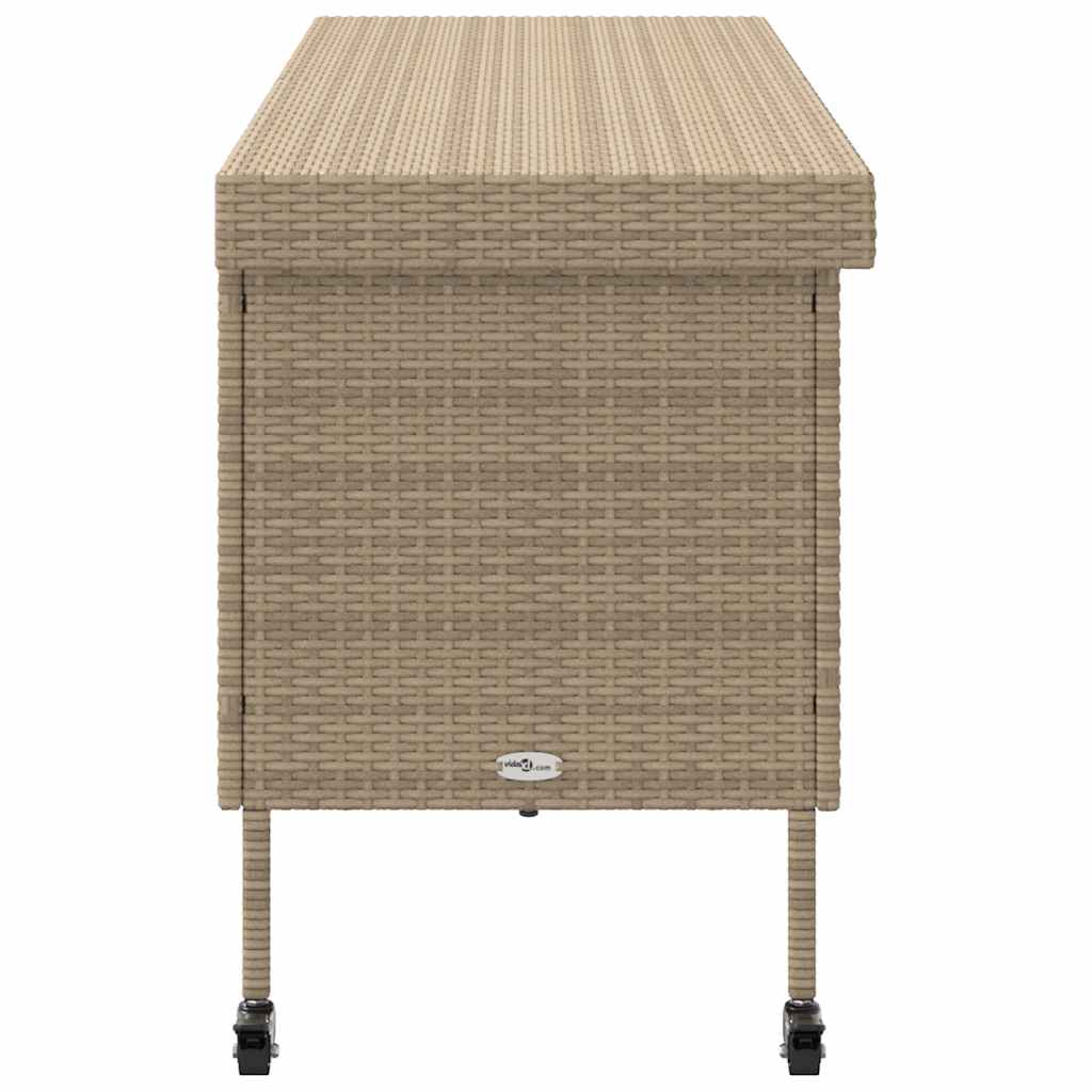 vidaXL Cutie de depozitare grădină cu roți Bej 160x55x75 cm Poly Ratan