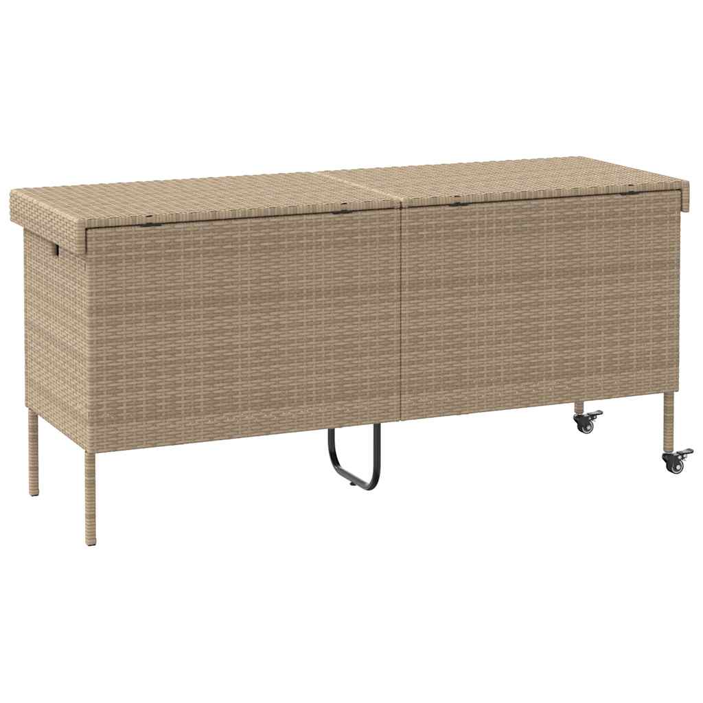 vidaXL Cutie de depozitare grădină cu roți Bej 160x55x75 cm Poly Ratan
