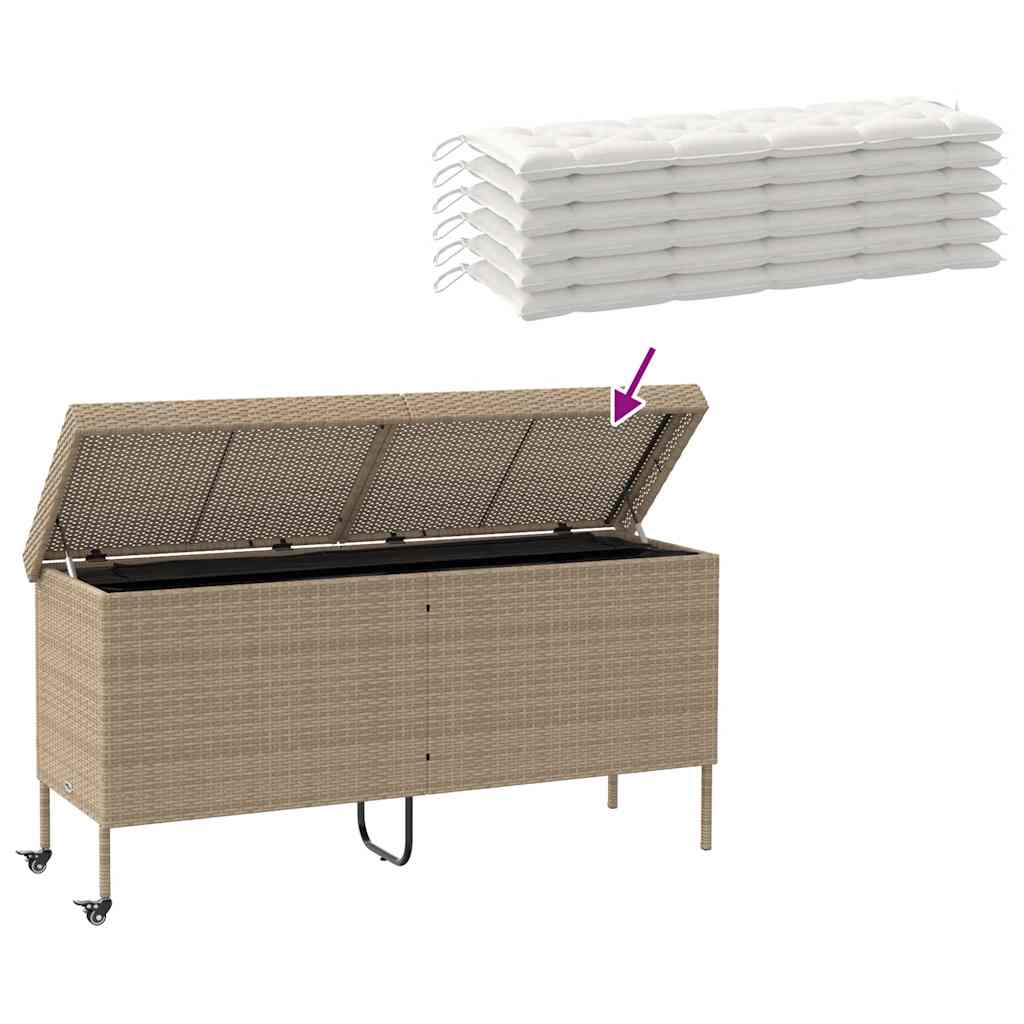 vidaXL Cutie de depozitare grădină cu roți Bej 160x55x75 cm Poly Ratan
