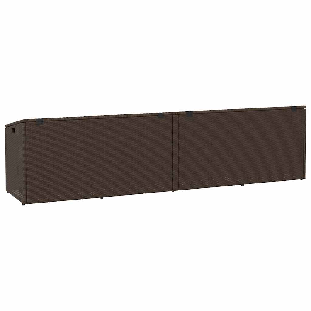 vidaXL Cutie de depozitare de grădină maro 220x50x58 cm Poly Ratan vidaXL Cutie de depozitare de grădină maro 220x50x58 cm Poly Ratan