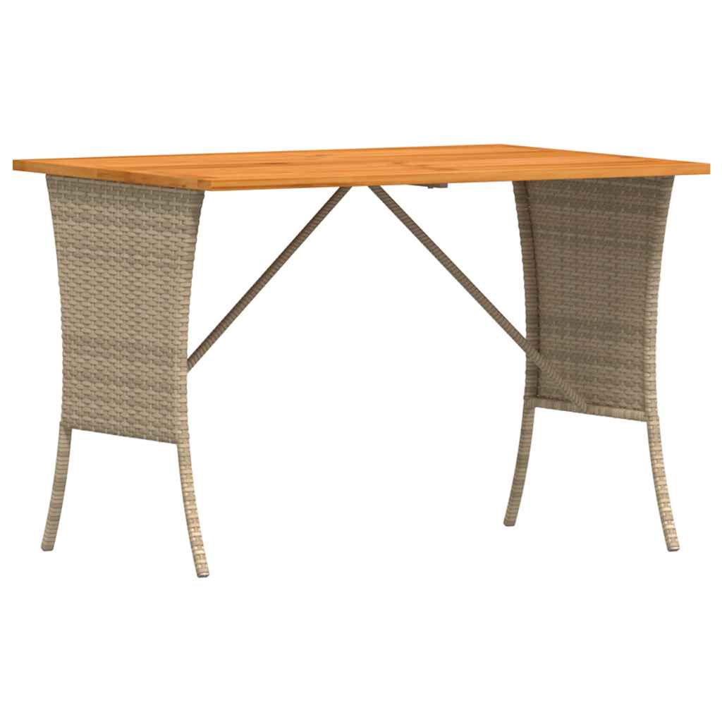 vidaXL Masă de grădină cu blat din lemn de salcâm Bej Poly Rattan vidaXL Masă de grădină cu blat din lemn de salcâm Bej Poly Rattan