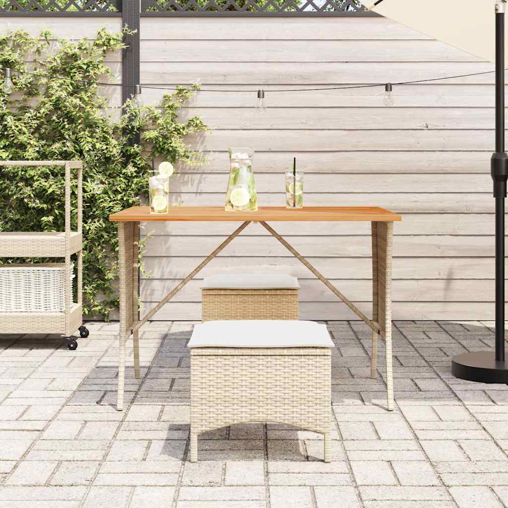 vidaXL Masă de grădină cu blat din lemn de salcâm Bej Poly Rattan vidaXL Masă de grădină cu blat din lemn de salcâm Bej Poly Rattan