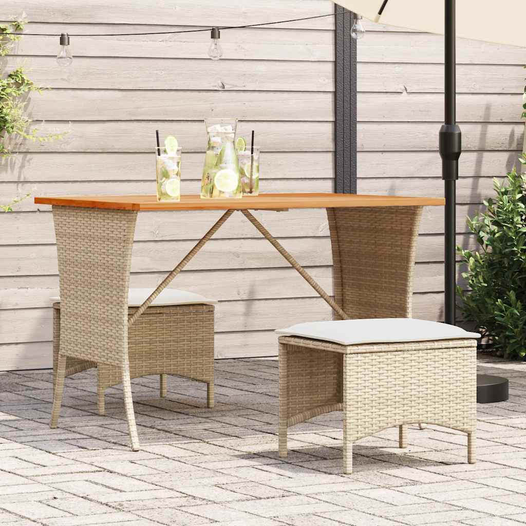 vidaXL Masă de grădină cu blat din lemn de salcâm Bej Poly Rattan vidaXL Masă de grădină cu blat din lemn de salcâm Bej Poly Rattan