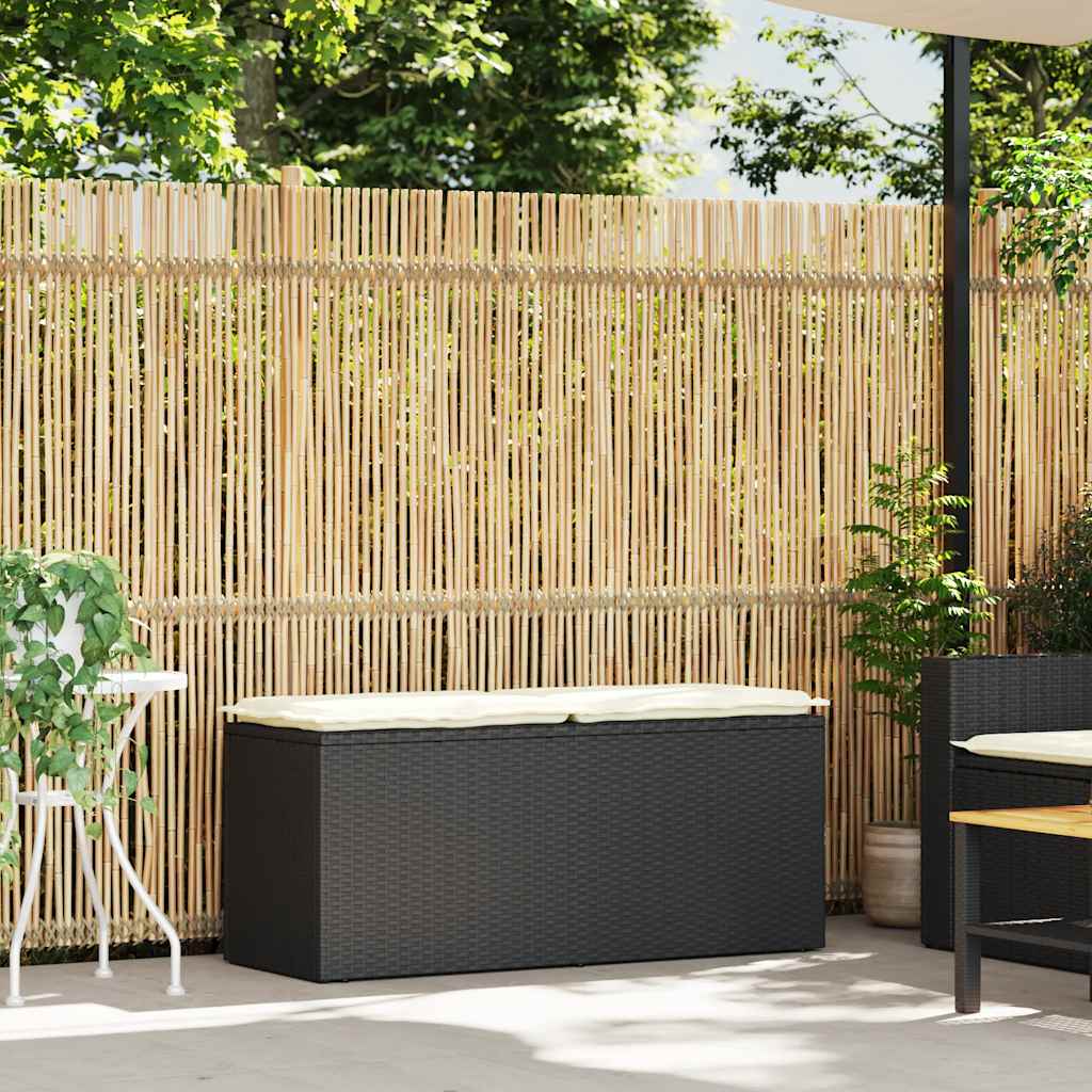 vidaXL Bancă de grădină cu pernă, negru, 110x50x58 cm, poliratan vidaXL Bancă de grădină cu pernă, negru, 110x50x58 cm, poliratan