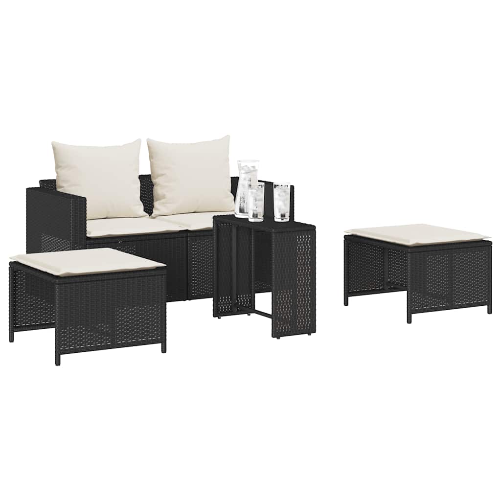 vidaXL Set canapea de grădină 5 piese cu perne stivuibile din negru vidaXL Set canapea de grădină 5 piese cu perne stivuibile din negru