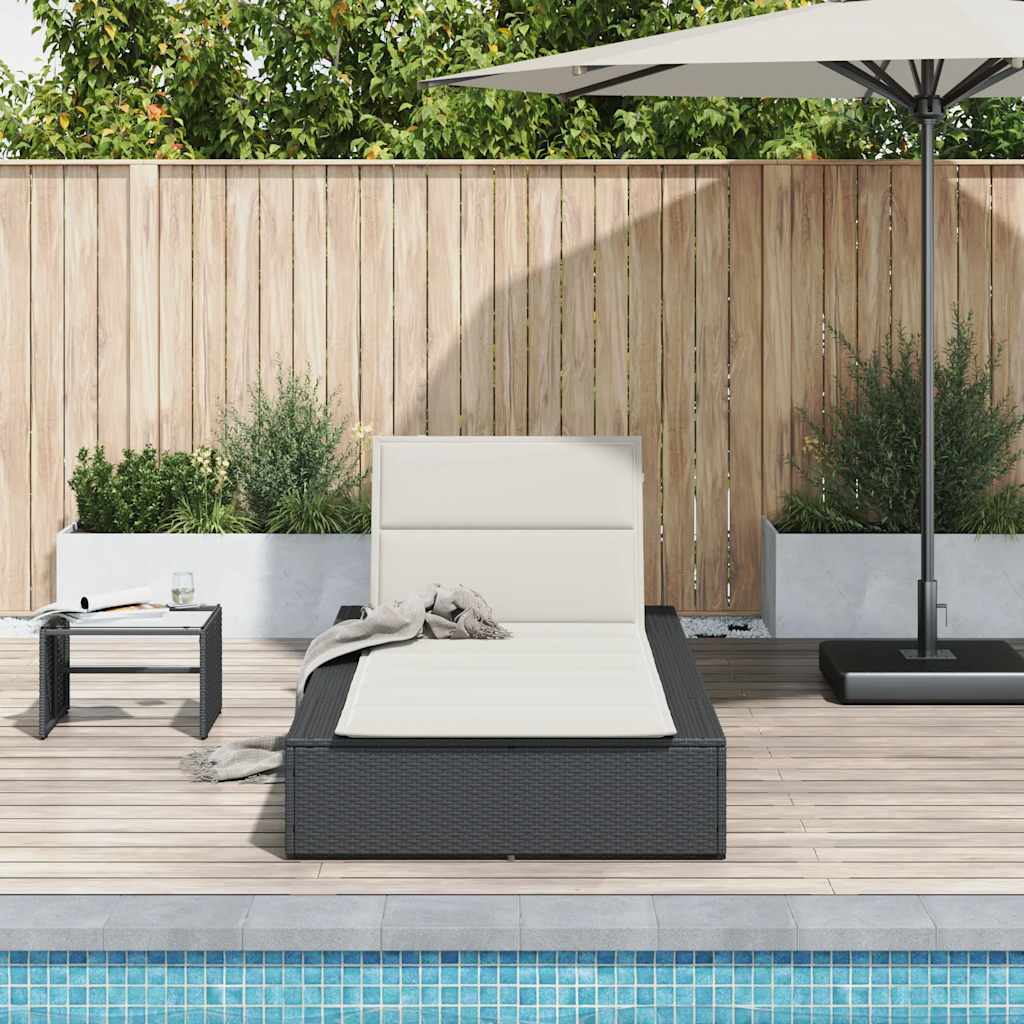 vidaXL Sezlong cu pernă plutitoare Rattan poli negru vidaXL Sezlong cu pernă plutitoare Rattan poli negru