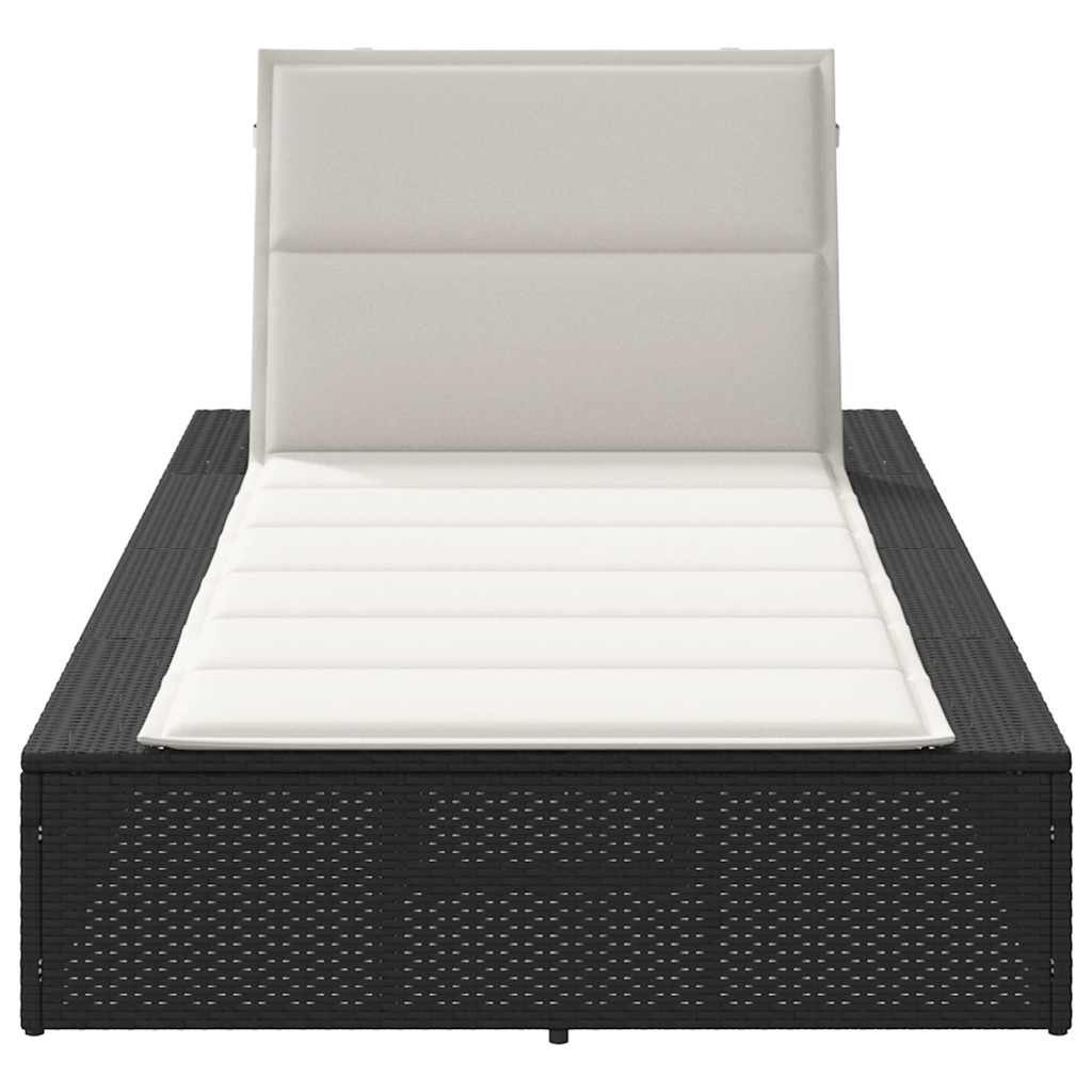 vidaXL Sezlong cu pernă plutitoare Rattan poli negru vidaXL Sezlong cu pernă plutitoare Rattan poli negru