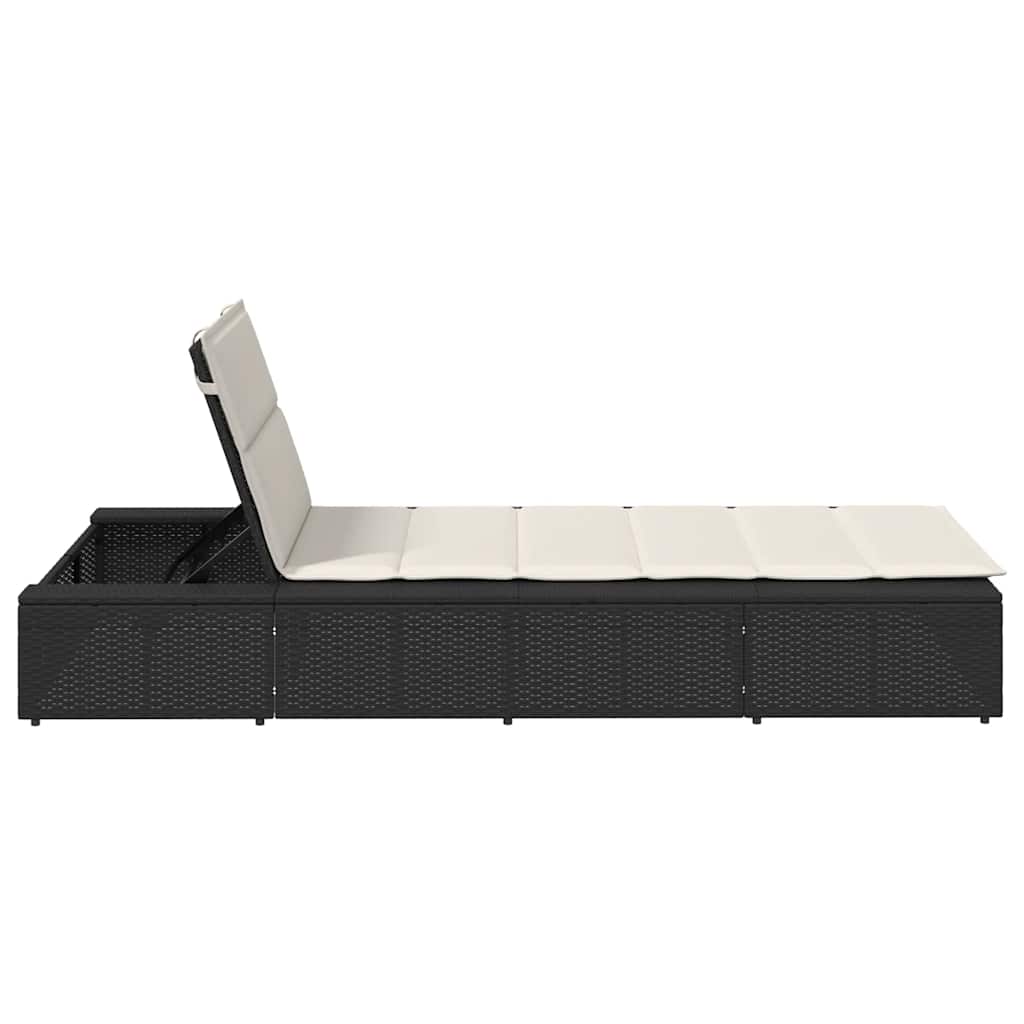 vidaXL Sezlong cu pernă plutitoare Rattan poli negru vidaXL Sezlong cu pernă plutitoare Rattan poli negru