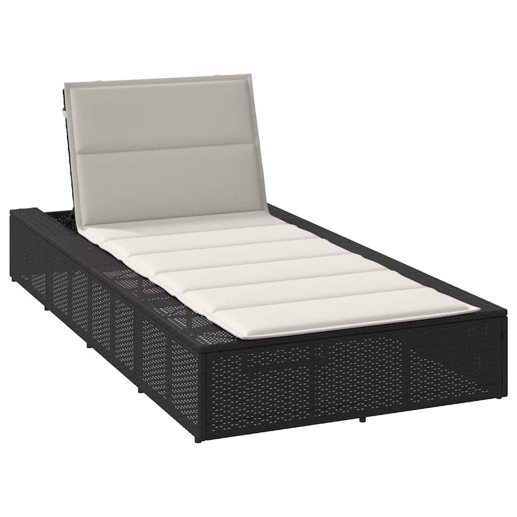 vidaXL Sezlong cu pernă plutitoare Rattan poli negru vidaXL Sezlong cu pernă plutitoare Rattan poli negru