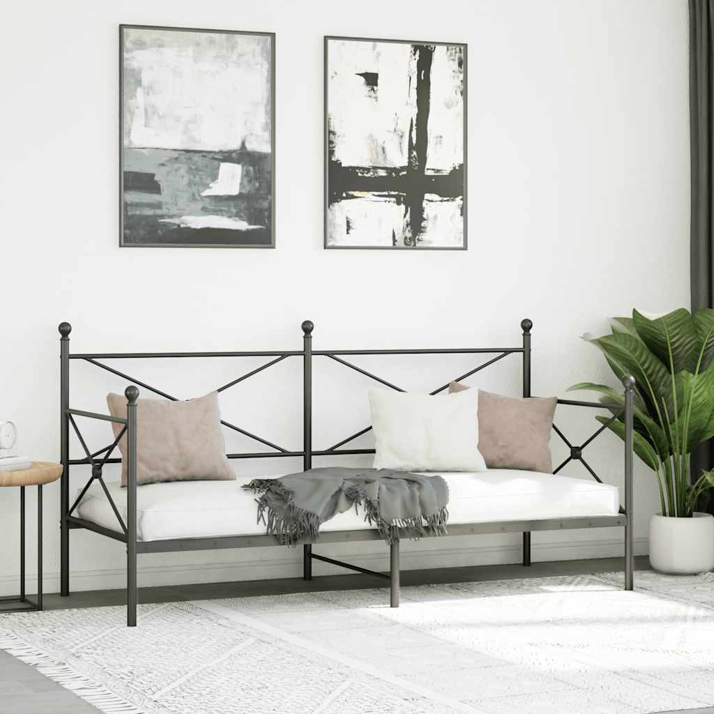 vidaXL Pat de zi fără saltea Negru 90x190 cm Oțel