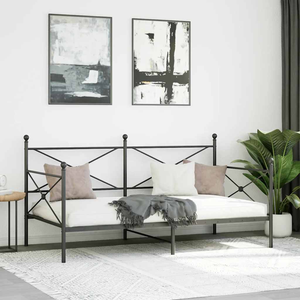 vidaXL Pat de zi fără saltea Negru 100x200 cm Oțel vidaXL Pat de zi fără saltea Negru 100x200 cm Oțel