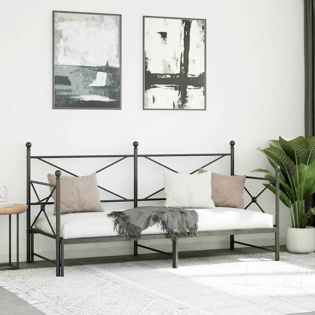 vidaXL Pat de zi cu șaia fără saltea Negru 90x200 cm Oțel