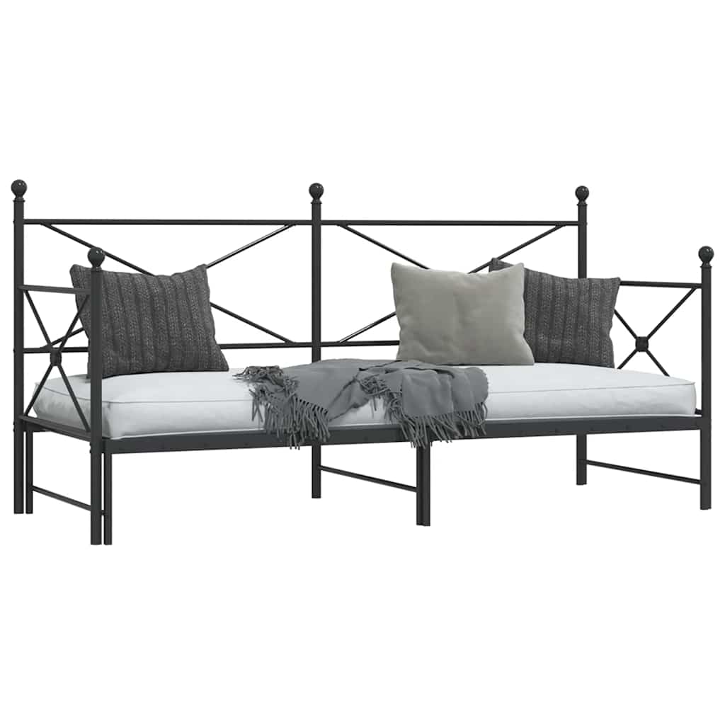vidaXL Pat de zi cu șaia fără saltea Negru 90x200 cm Oțel