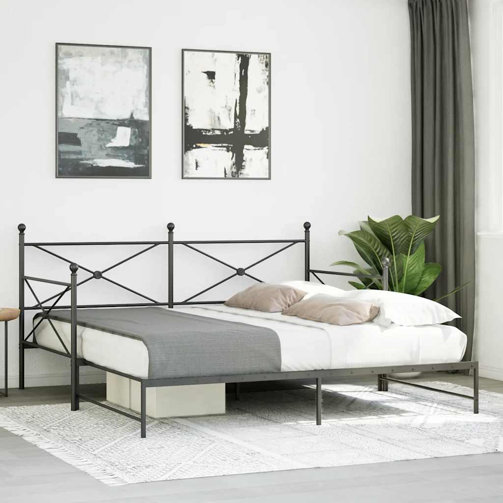 vidaXL Pat de zi cu șufer fără saltea Negru 100x190 cm Oțel