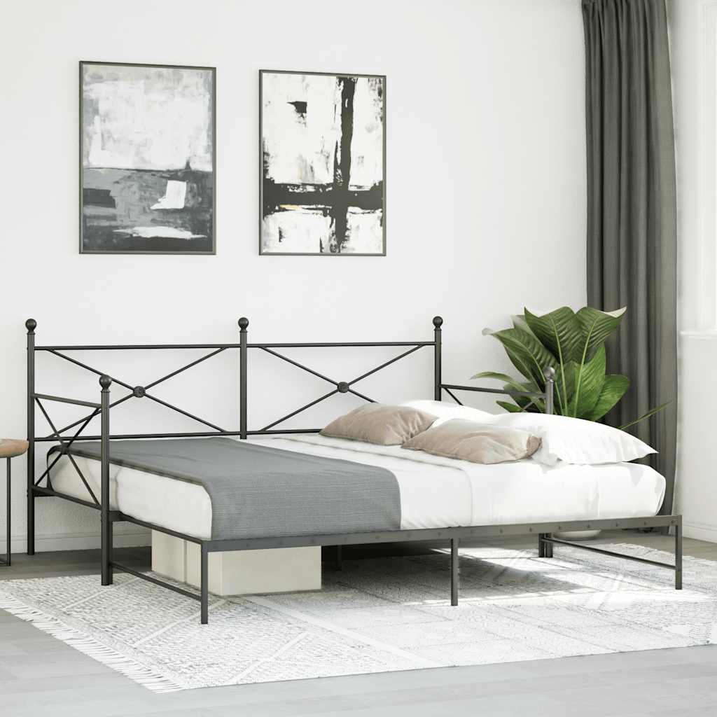 vidaXL Pat de zi cu căuț fără saltea Negru 100x200 cm Oțel vidaXL Pat de zi cu căuț fără saltea Negru 100x200 cm Oțel