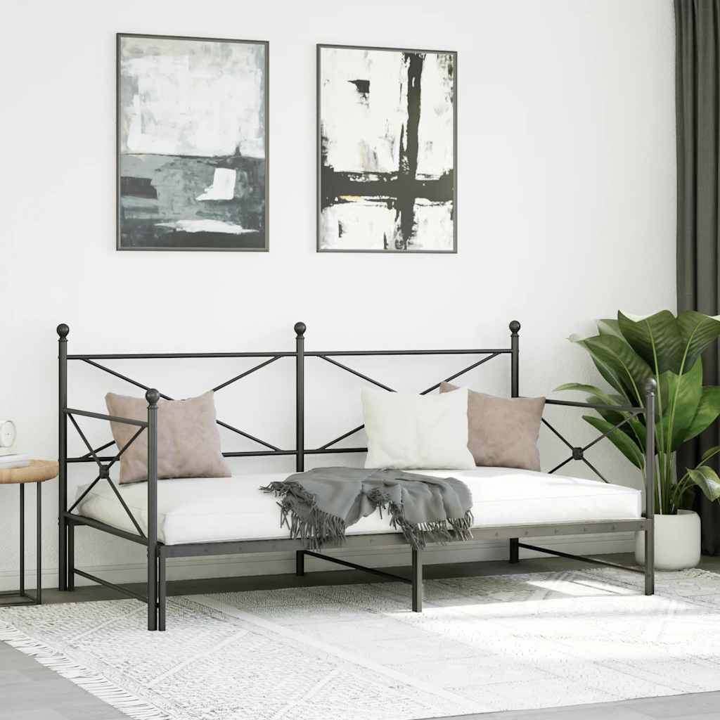 vidaXL Pat de zi cu căuț fără saltea Negru 100x200 cm Oțel vidaXL Pat de zi cu căuț fără saltea Negru 100x200 cm Oțel