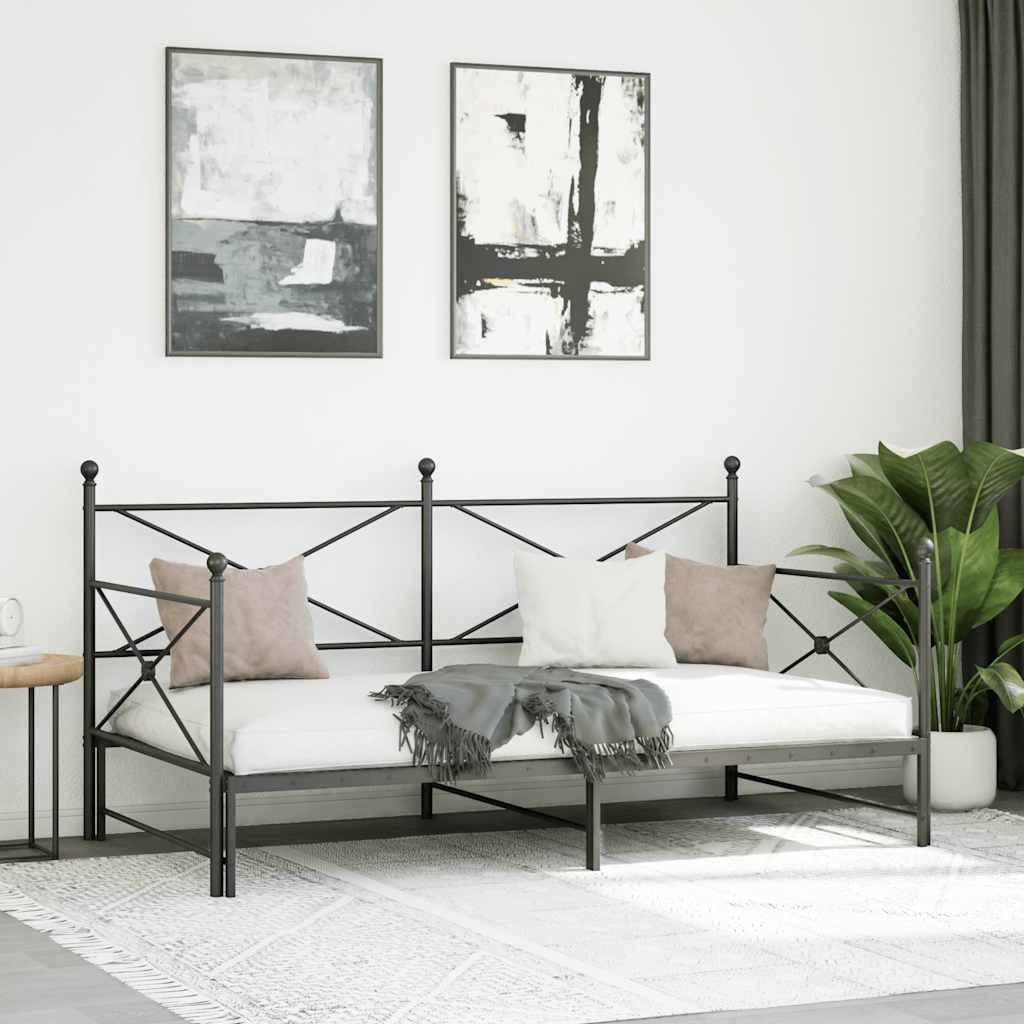 vidaXL Pat de zi cu șaia fără saltea Negru 107x203 cm Oțel