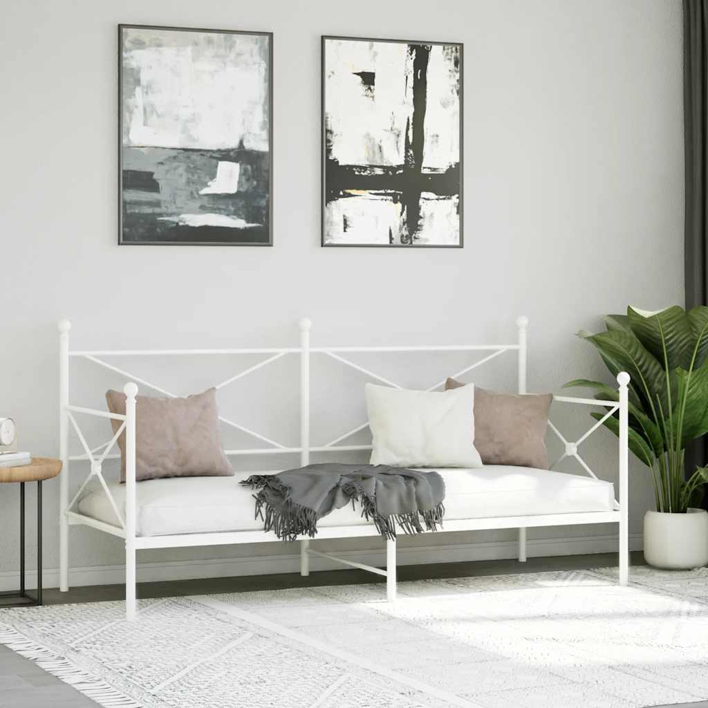 vidaXL Pat de zi fără saltea Alb 90x190 cm Oțel vidaXL Pat de zi fără saltea Alb 90x190 cm Oțel
