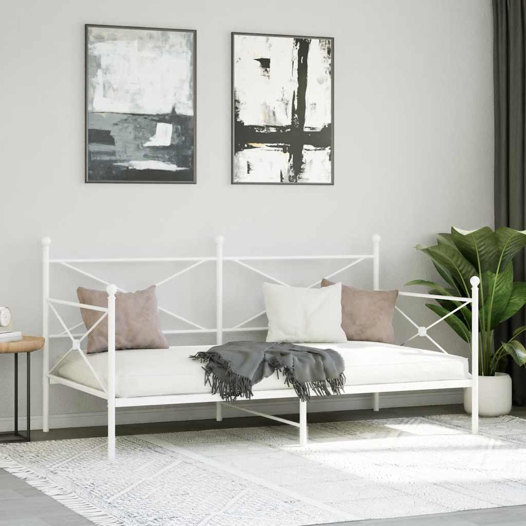vidaXL Pat de zi fără saltea alb 100x190 cm oțel
