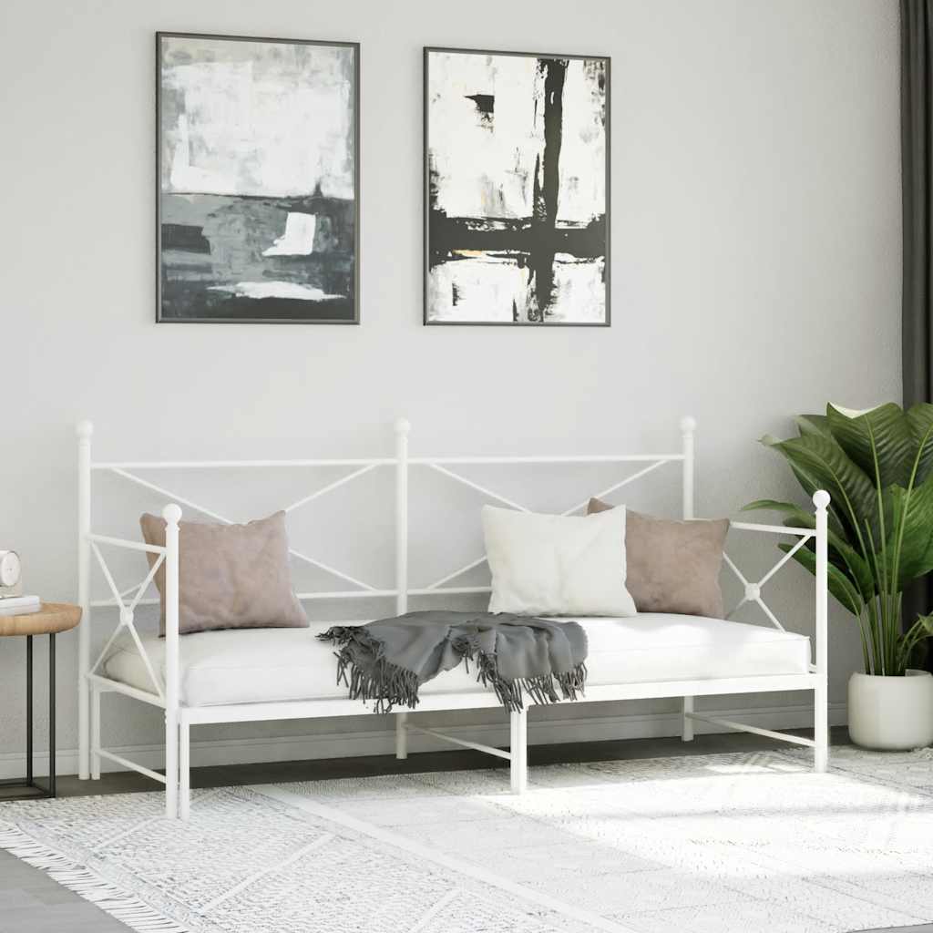 vidaXL Pat de zi cu șuviț fără saltea Alb 90x190 cm Oțel