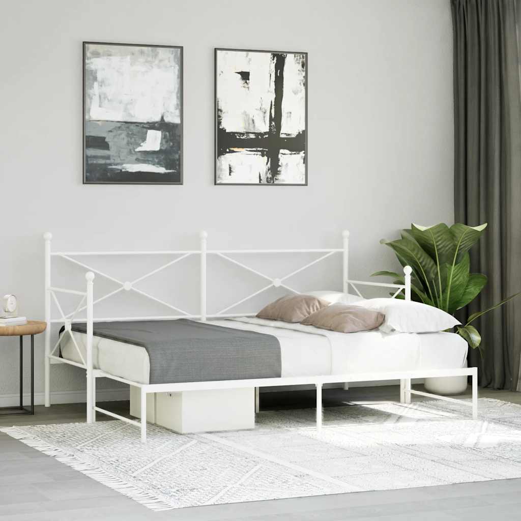 vidaXL Pat de zi cu șuviț fără saltea Alb 90x200 cm Oțel