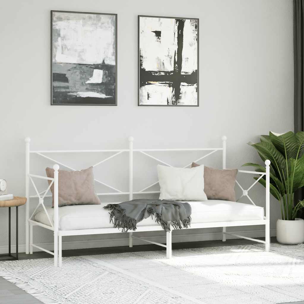 vidaXL Pat de zi cu șuviț fără saltea Alb 90x200 cm Oțel