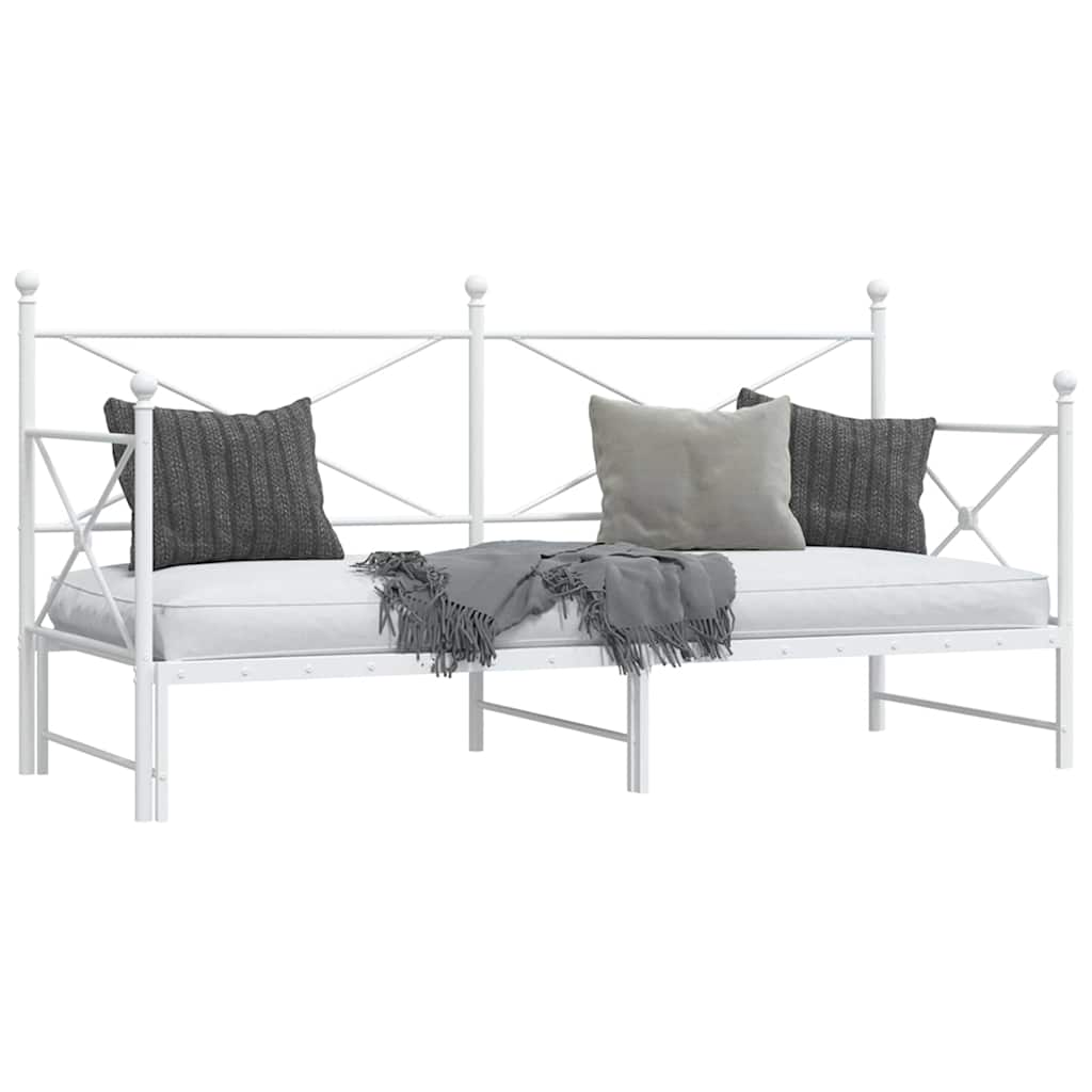 vidaXL Pat de zi cu șuviț fără saltea Alb 90x200 cm Oțel