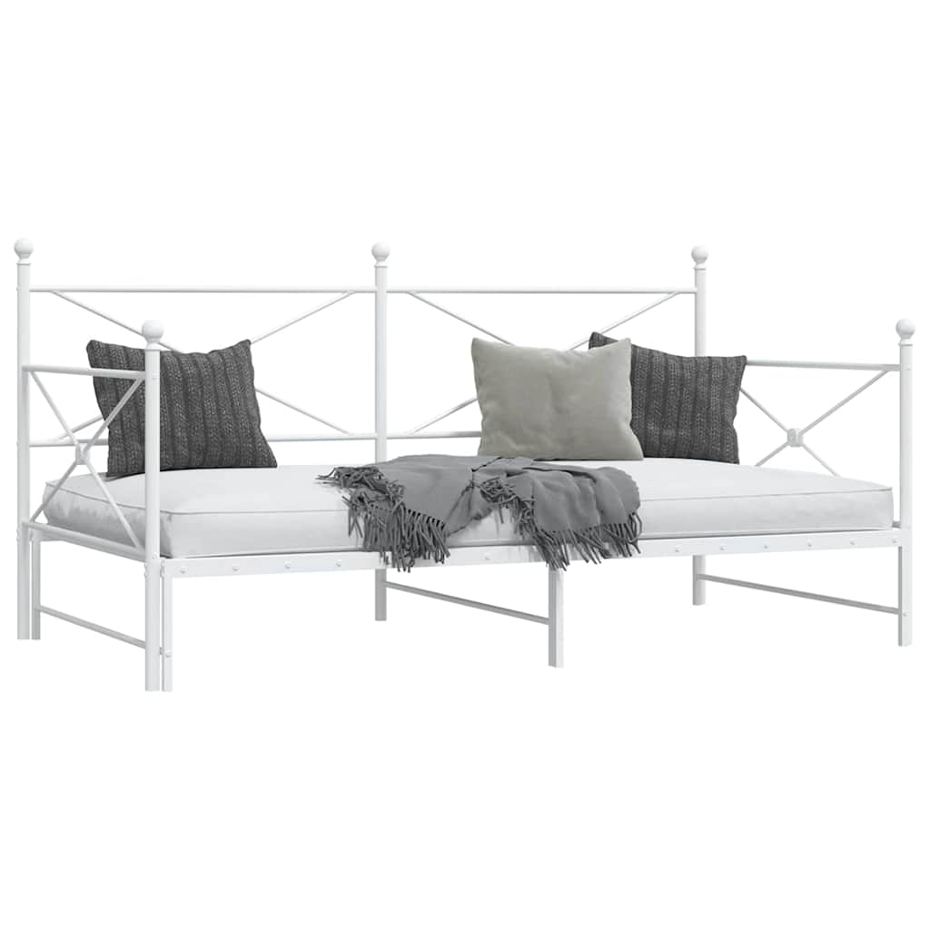 vidaXL Pat de zi cu căuț fără saltea alb 100x190 cm oțel vidaXL Pat de zi cu căuț fără saltea alb 100x190 cm oțel