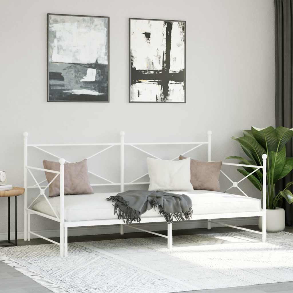 vidaXL Pat de zi cu șuviț fără saltea Alb 100x200 cm Oțel