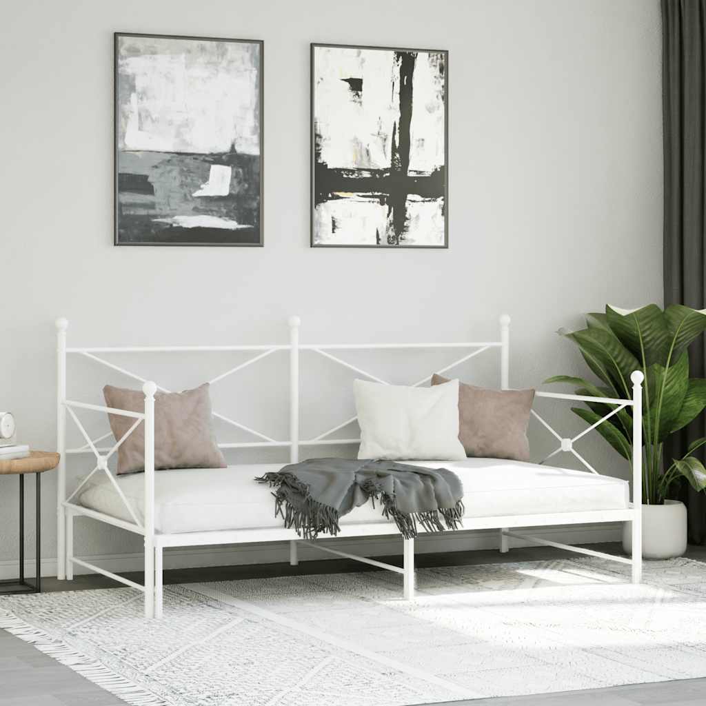 vidaXL Pat de zi cu șaia fără saltea Alb 107x203 cm Oțel