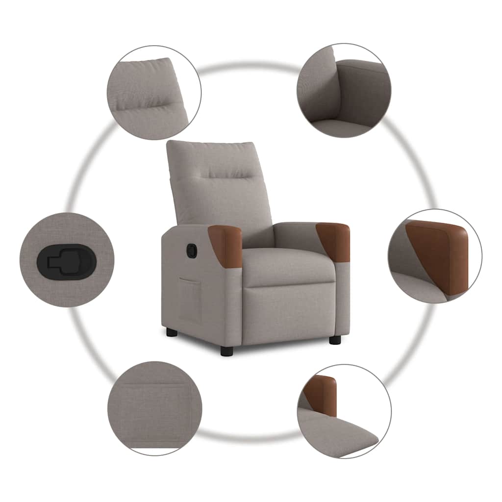 vidaXL Fotoliu rabatabil, gri taupe, material textil