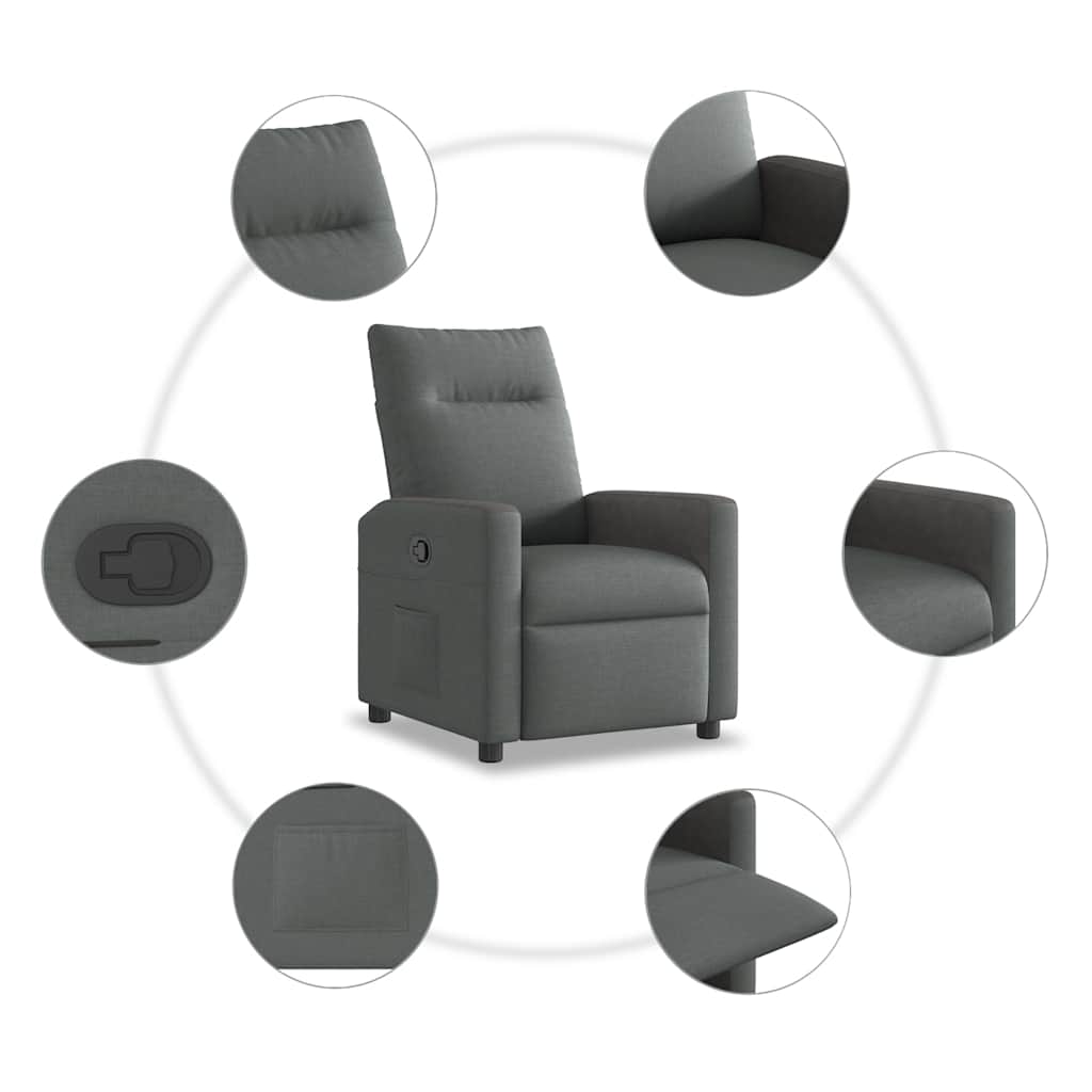 vidaXL Fotoliu rabatabil, gri închis, material textil