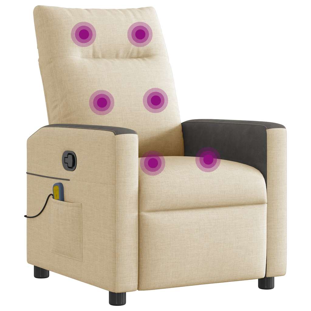 vidaXL Fotoliu rabatabil de masaj, crem, material textil
