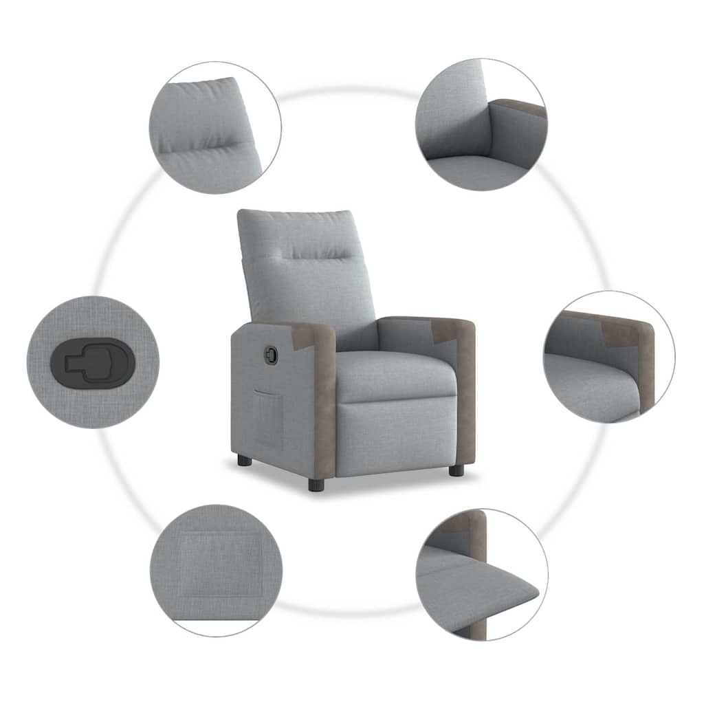 vidaXL Fotoliu rabatabil, gri deschis, material textil