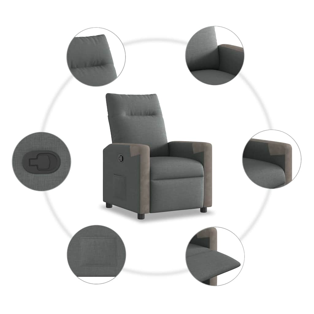 vidaXL Fotoliu rabatabil, gri închis, material textil