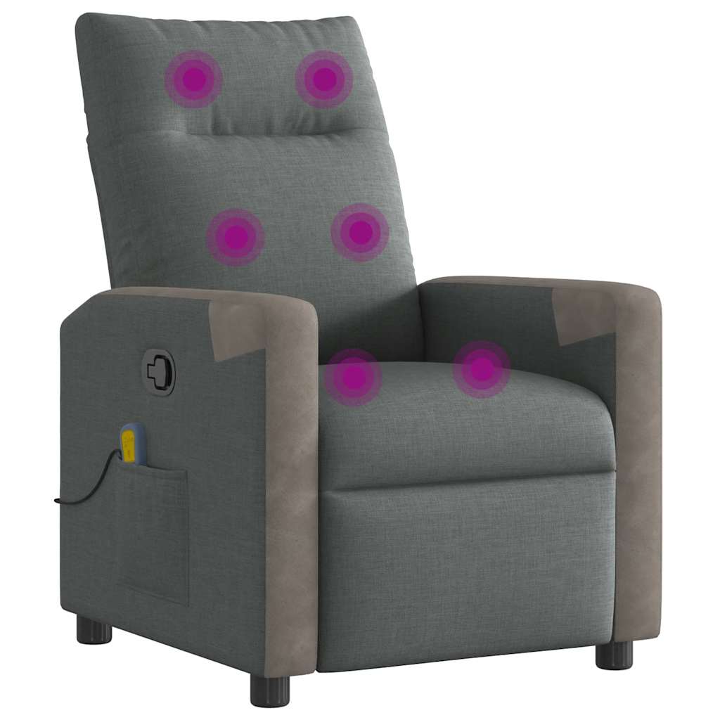 vidaXL Fotoliu de masaj rabatabil, gri închis, material textil