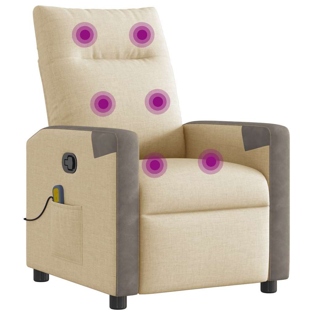 vidaXL Fotoliu rabatabil de masaj, crem, material textil