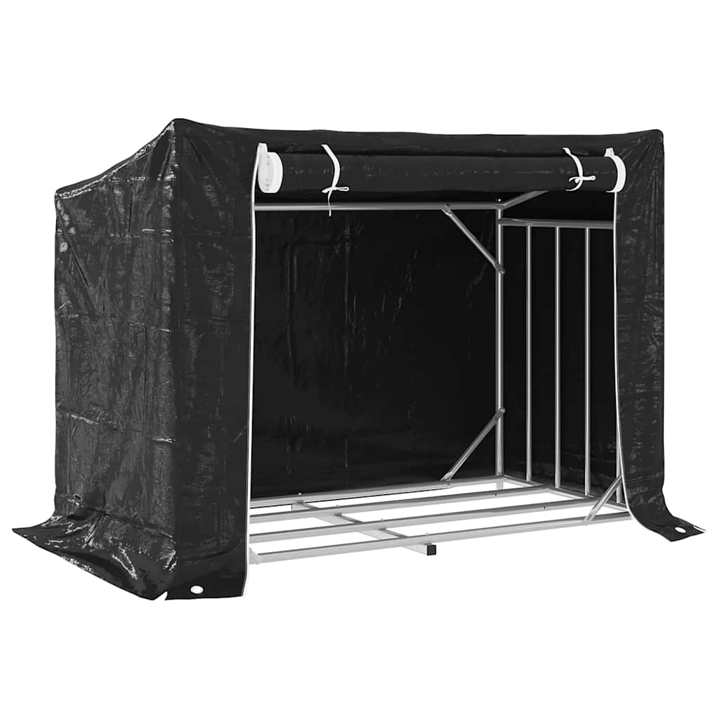 vidaxL Raft pentru lemn de foc cu capac de ploaie otel galvanizat vidaxL Raft pentru lemn de foc cu capac de ploaie otel galvanizat