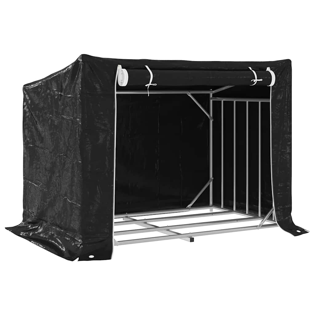 vidaxL Raft pentru lemn de foc cu capac de ploaie otel galvanizat vidaxL Raft pentru lemn de foc cu capac de ploaie otel galvanizat