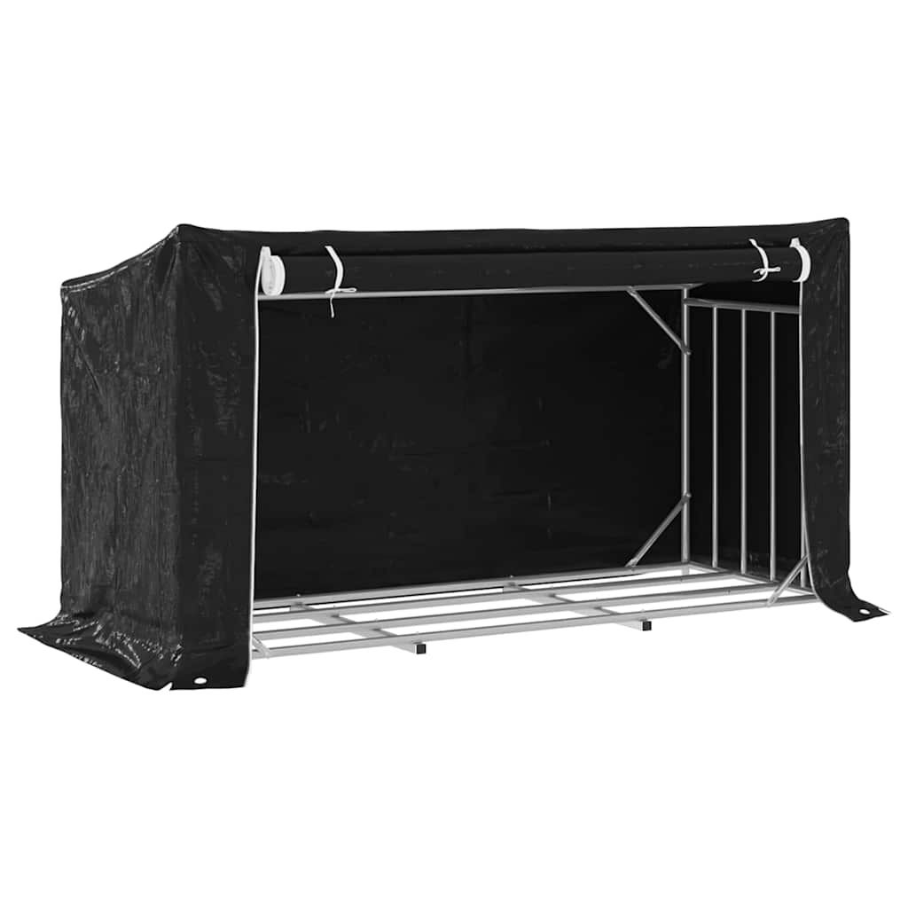 vidaxL Raft pentru lemn de foc cu capac de ploaie otel galvanizat vidaxL Raft pentru lemn de foc cu capac de ploaie otel galvanizat
