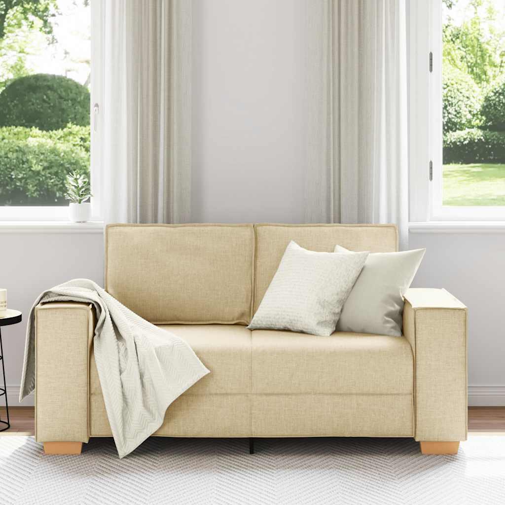 vidaXL Canapea cu 2 locuri, crem, 120 cm, material textil