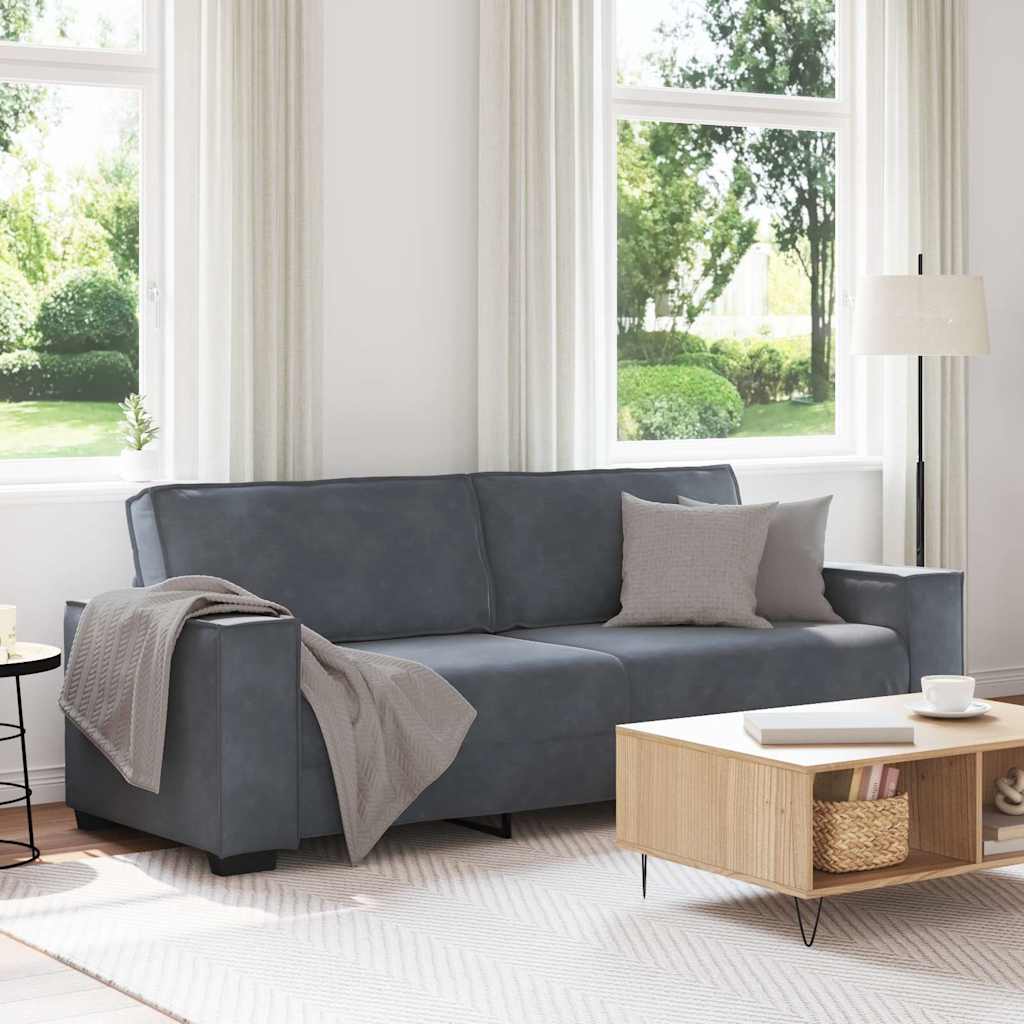 vidaXL Canapea cu 3 locuri, gri închis, 180 cm, material catifea vidaXL Canapea cu 3 locuri, gri închis, 180 cm, material catifea