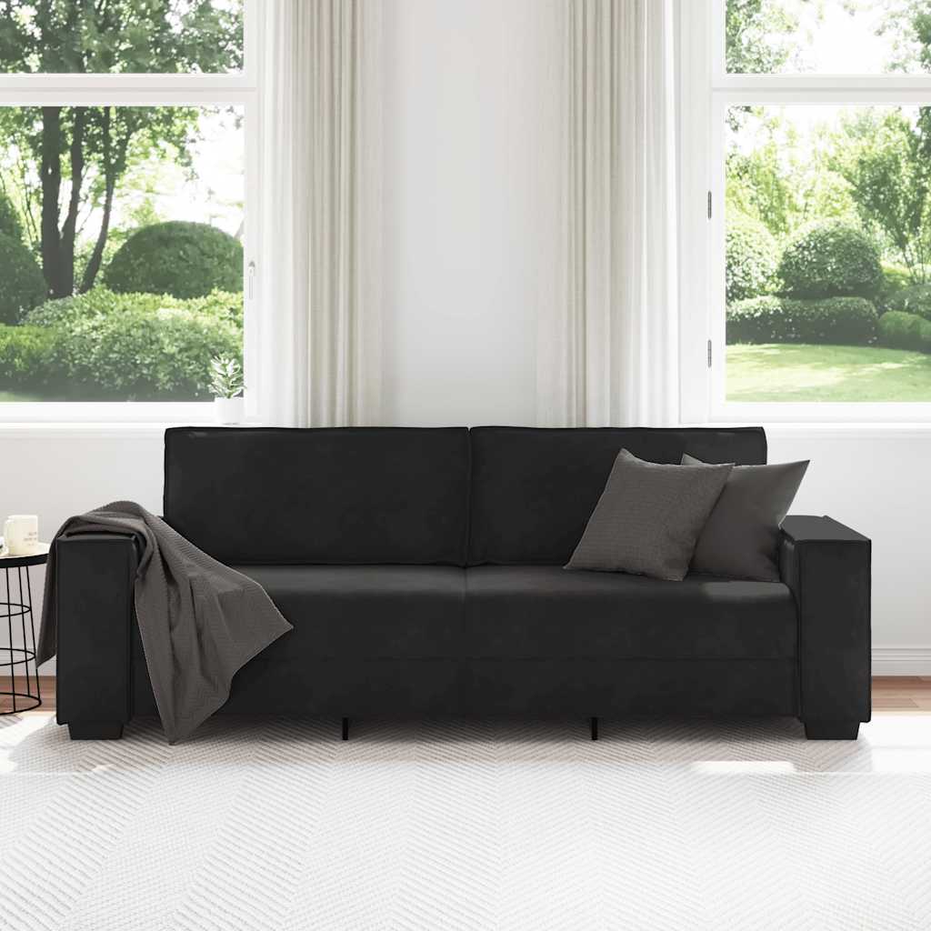 vidaXL Canapea cu 3 locuri, Negru, 180 cm, catifea